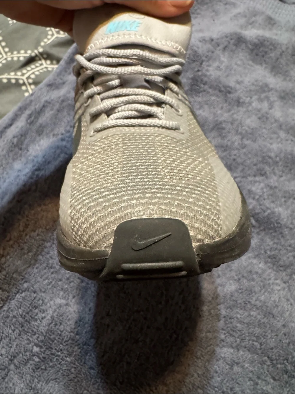 Nike Gray Shoe Size Label with Black Swoosh